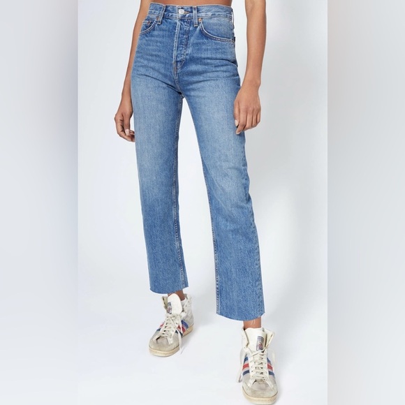 NWT RE/DONE Jeans Women’s Size 25 Originals High-Rise Stovepipe with Raw-Edge - Picture 1 of 13